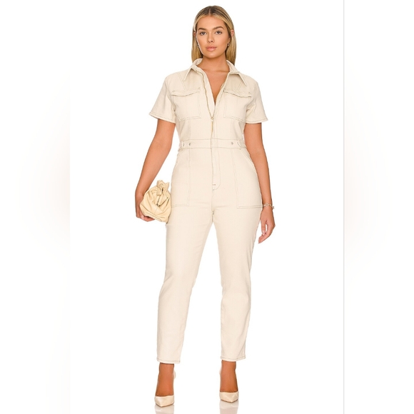 B9. GOOD AMERICAN FIT FOR SUCCESS DENIM JUMPSUIT IN BONE01 - Picture 2 of 11